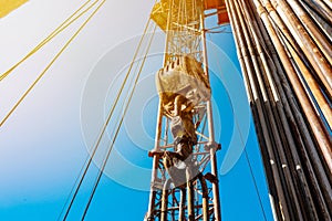 Drilling rig in oil field for drilled into subsurface in order to produced crude, inside view. Petroleum Industry