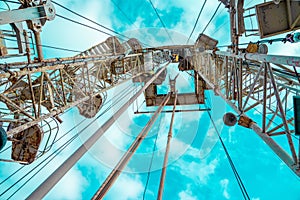 Drilling rig in oil field for drilled into subsurface in order to produced crude, inside view. Petroleum Industry