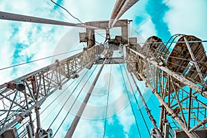 Drilling rig in oil field for drilled into subsurface in order to produced crude, inside view. Petroleum Industry