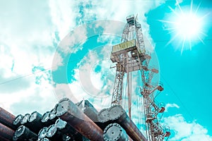 Drilling rig in oil field for drilled into subsurface in order to produced crude, inside view. Petroleum Industry