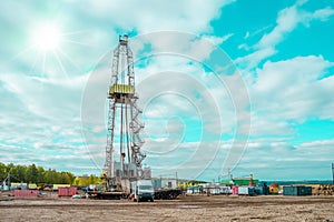 Drilling rig in oil field for drilled into subsurface in order to produced crude, inside view. Petroleum Industry