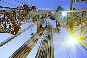 Drilling rig in oil field for drilled into subsurface in order to produced crude, inside view. Petroleum Industry