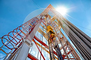 Drilling rig in oil field for drilled into subsurface in order to produced crude, inside view. Petroleum Industry. Onshore