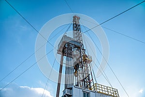 Drilling rig in oil field for drilled into subsurface in order to produced crude, inside view. Petroleum Industry. Onshore