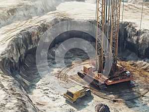 Drilling Rig in a Quarry, Industrial Mining Operation
