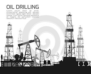 Drilling rigs and oil pumps on white