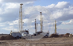 Drilling rigs working in the steppe