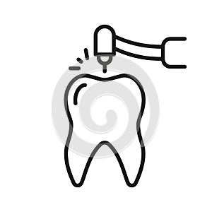 Drilling Tooth Line Icon. Root Canal Treatment Linear Pictogram. Drill Teeth, Endodontics Procedure. Dentistry Outline