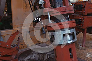 Drilling work at the well. drill rig, rotation of drill pipe