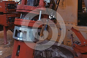 Drilling work at the well. drill rig, rotation of drill pipe