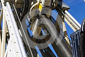 Drilling work at the well. drill rig, rotation of drill pipe