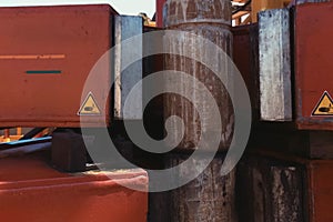 Drilling work at the well. drill rig, rotation of drill pipe