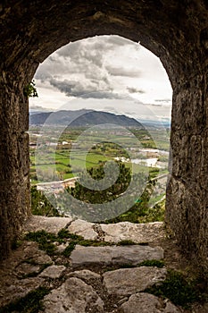 The Drin river valley view from the Shkoder castle window