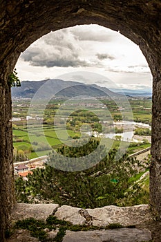 The Drin river valley view from the Shkoder castle window
