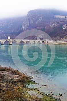 Drina river and the old bridge in Visegrad.