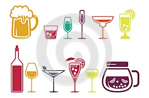 Drink alcohol beverage icons set