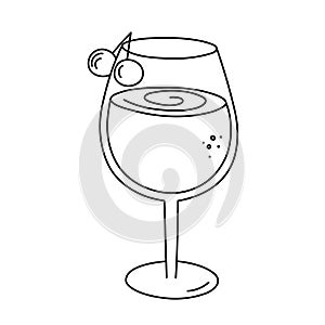 Drink, alcoholic cocktail, festive beverage for holiday celebrating. Use for decorating design menu. Hand-drawn doodle style.