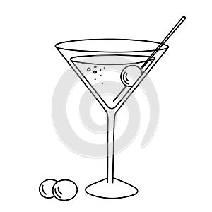 Drink, alcoholic cocktail, festive beverage for holiday celebrating. Use for decorating design menu. Hand-drawn doodle style.