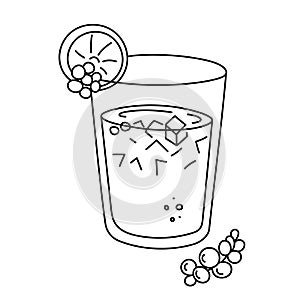 Drink, alcoholic cocktail, festive beverage for holiday celebrating. Use for decorating design menu. Hand-drawn doodle style.