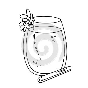 Drink, alcoholic cocktail, festive beverage for holiday celebrating. Use for decorating design menu. Hand-drawn doodle style.