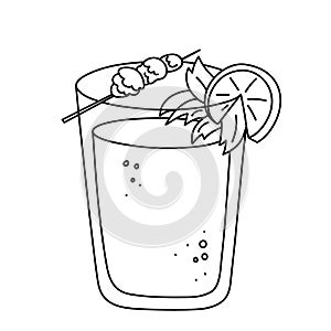 Drink, alcoholic cocktail, festive beverage for holiday celebrating. Use for decorating design menu. Hand-drawn doodle style.