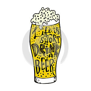 Drink Beer Hand drawn Lettering design. Creative Save Water Octoberfest Funny Text Composition. Octoberfest Print
