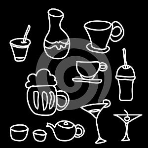 Drink & beverage icons set on black background