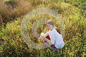 Drink Boba Tea in the grassland, sunset light