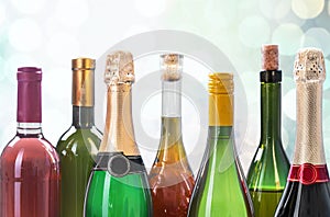 Alcohol drinks bottles on light background