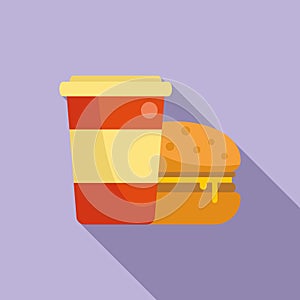 Drink burger time icon flat vector. Food lunch