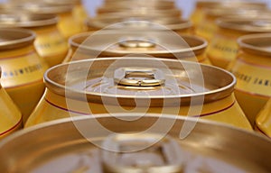 Drink cans piled photo