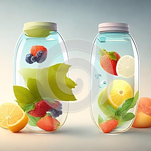 Drink, cocktail, Fresh fruit, flavored water. Food background, fruits, leaves. Pitcher with fruit, juice, fruit juice