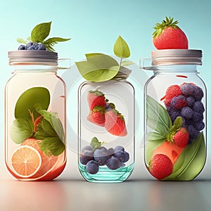 Drink, cocktail, Fresh fruit, flavored water. Food background, fruits, leaves. Pitcher with fruit, juice, fruit juice