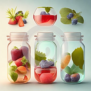 Drink, cocktail, Fresh fruit, flavored water. Food background, fruits, leaves. Pitcher with fruit, juice, fruit juice