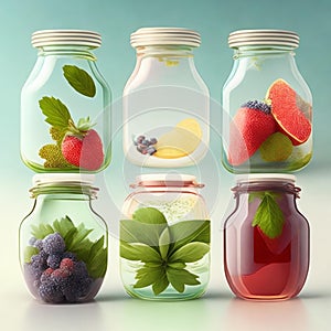 Drink, cocktail, Fresh fruit, flavored water. Food background, fruits, leaves. Pitcher with fruit, juice, fruit juice