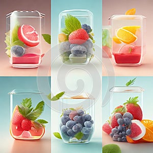 Drink, cocktail, Fresh fruit, flavored water. Food background, fruits, leaves. Pitcher with fruit, juice, fruit juice