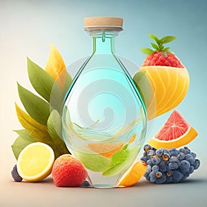 Drink, cocktail, Fresh fruit, flavored water. Food background, fruits, leaves. Pitcher with fruit, juice, fruit juice