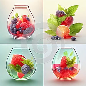 Drink, cocktail, Fresh fruit, flavored water. Food background, fruits, leaves. Pitcher with fruit, juice, fruit juice