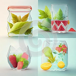 Drink, cocktail, Fresh fruit, flavored water. Food background, fruits, leaves. Pitcher with fruit, juice, fruit juice