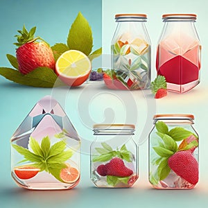 Drink, cocktail, Fresh fruit, flavored water. Food background, fruits, leaves. Pitcher with fruit, juice, fruit juice