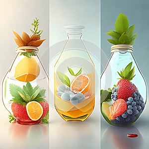 Drink, cocktail, Fresh fruit, flavored water. Food background, fruits, leaves. Pitcher with fruit, juice, fruit juice