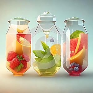 Drink, cocktail, Fresh fruit, flavored water. Food background, fruits, leaves. Pitcher with fruit, juice, fruit juice