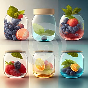 Drink, cocktail, Fresh fruit, flavored water. Food background, fruits, leaves. Pitcher with fruit, juice, fruit juice