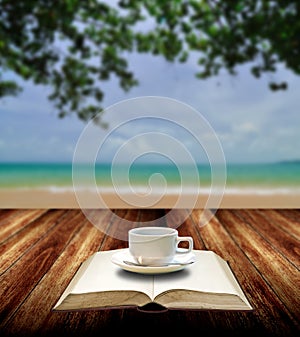 Drink coffee and read book on the beach