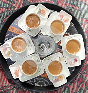 Drink Expresso Turkish coffee with porcelain ceramic in garden