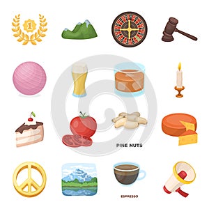 Drink, fan, food and other web icon in cartoon style.Passion, court, mountains icons in set collection.