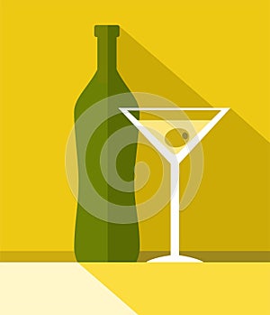 The drink in the glass, bottle, colour illustrations.