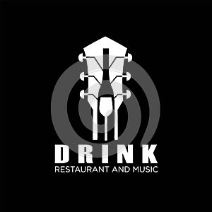 Drink Guitar Live Music Concert on Bar Cafe Restaurant Pub Nightclub logo design