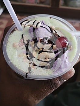 Drink ice cream and fruit