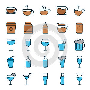 Drink lineal color icon set on white background